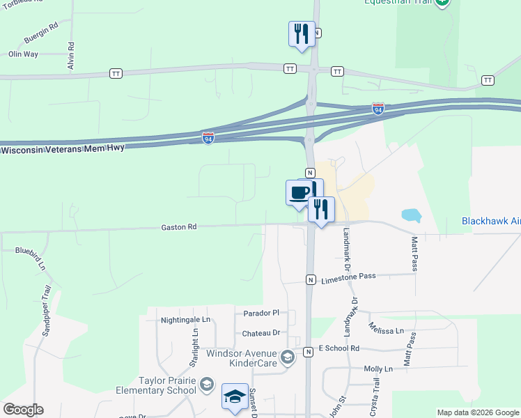 map of restaurants, bars, coffee shops, grocery stores, and more near 2546 Gaston Road in Cottage Grove