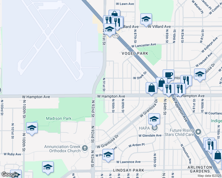 map of restaurants, bars, coffee shops, grocery stores, and more near 4814 North 90th Street in Milwaukee