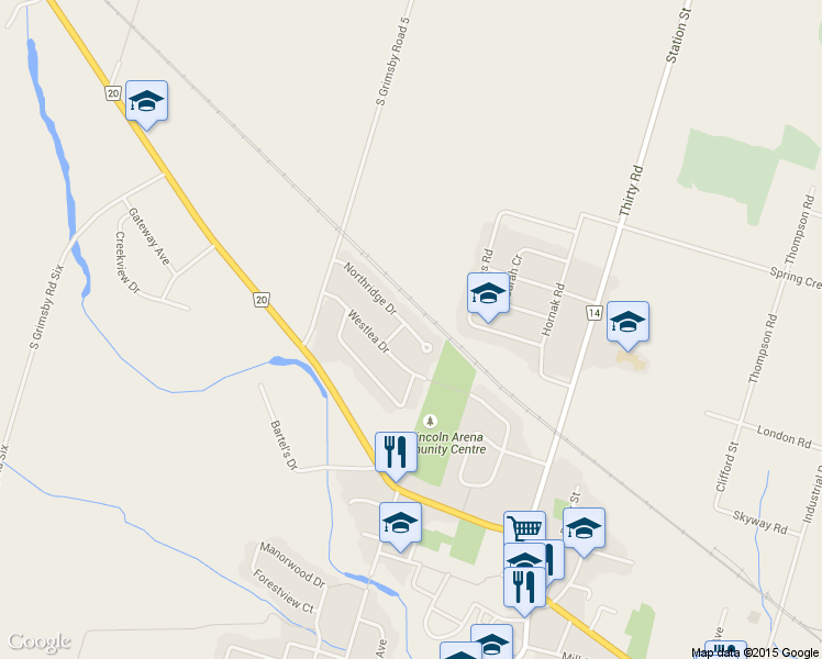 map of restaurants, bars, coffee shops, grocery stores, and more near 73 Northridge Drive in Smithville