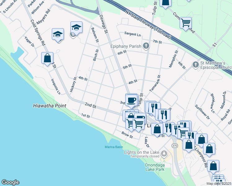 map of restaurants, bars, coffee shops, grocery stores, and more near 212 3rd Street in Liverpool