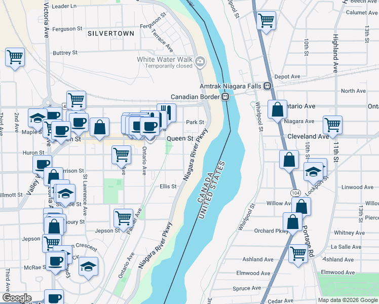 map of restaurants, bars, coffee shops, grocery stores, and more near in Niagara Falls
