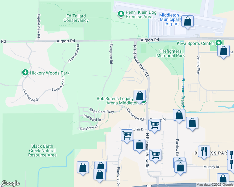 map of restaurants, bars, coffee shops, grocery stores, and more near 7119 Twin Sunset Road in Middleton
