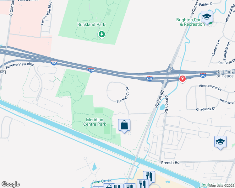 map of restaurants, bars, coffee shops, grocery stores, and more near 2000 Summit Circle Drive in Rochester
