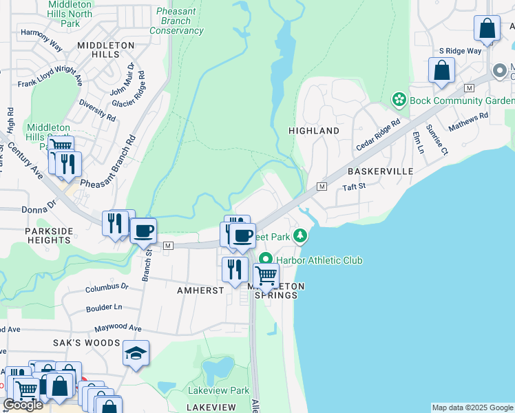 map of restaurants, bars, coffee shops, grocery stores, and more near 6120 Century Avenue in Middleton