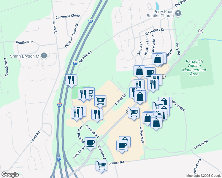 map of restaurants, bars, coffee shops, grocery stores, and more near 10 Lowes Drive in Saratoga Springs