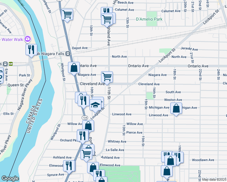 map of restaurants, bars, coffee shops, grocery stores, and more near 1109 South Avenue in Niagara Falls