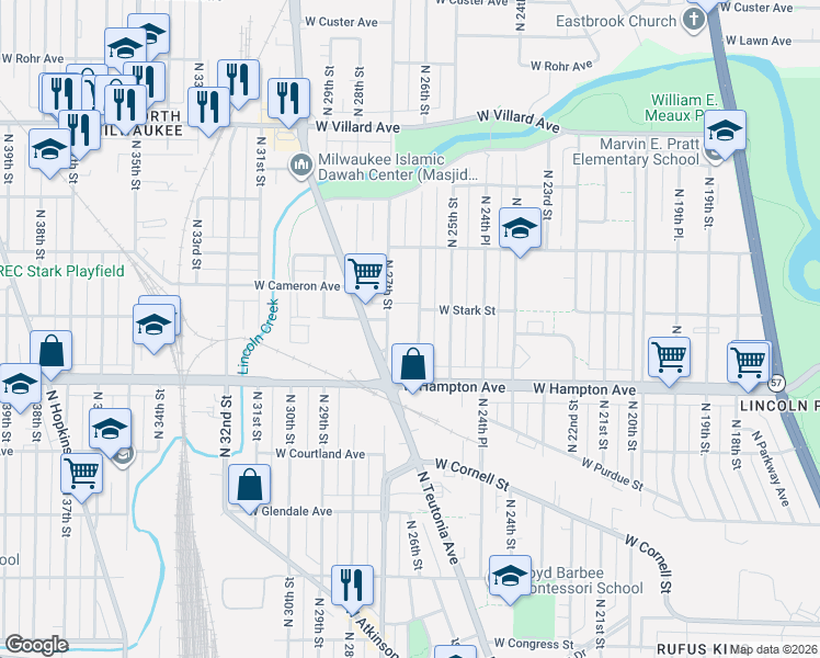 map of restaurants, bars, coffee shops, grocery stores, and more near 4842 North 26th Street in Milwaukee
