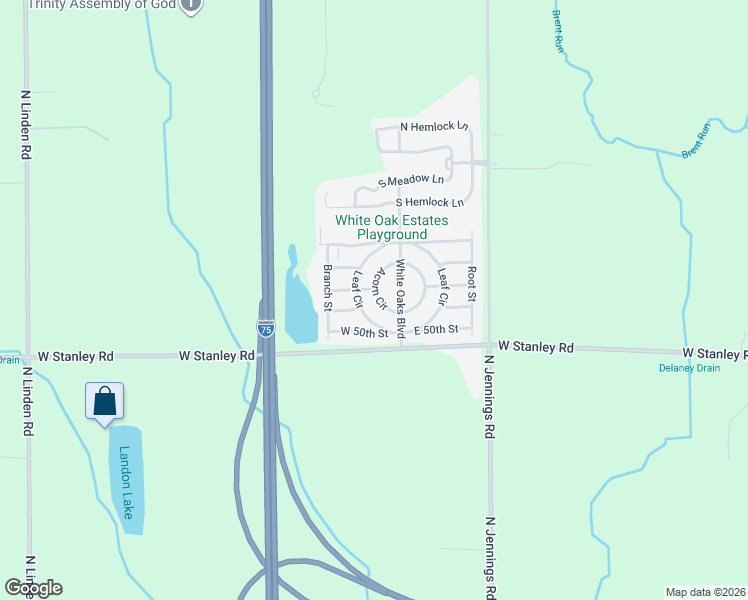 map of restaurants, bars, coffee shops, grocery stores, and more near 7020 Leaf Circle in Mount Morris
