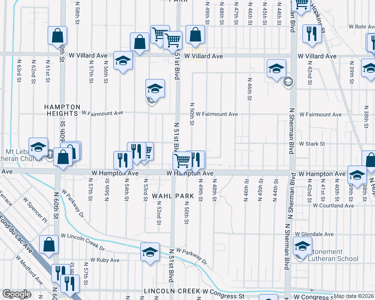 map of restaurants, bars, coffee shops, grocery stores, and more near 4927 West Luscher Avenue in Milwaukee