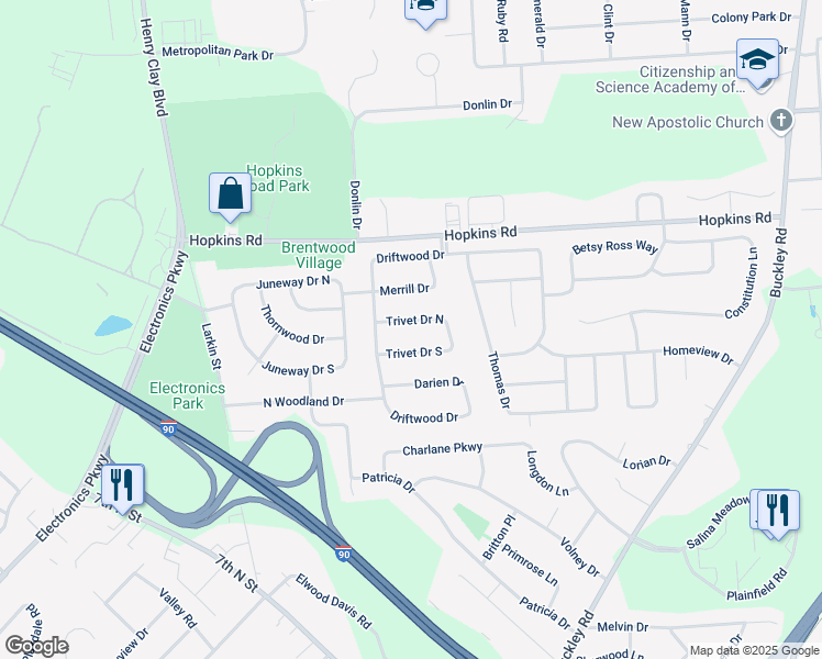map of restaurants, bars, coffee shops, grocery stores, and more near 4934 Trivet Drive South in Salina