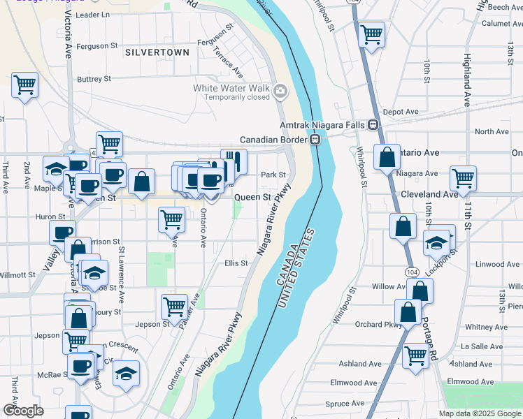 map of restaurants, bars, coffee shops, grocery stores, and more near 4694 Zimmerman Avenue in Niagara Falls