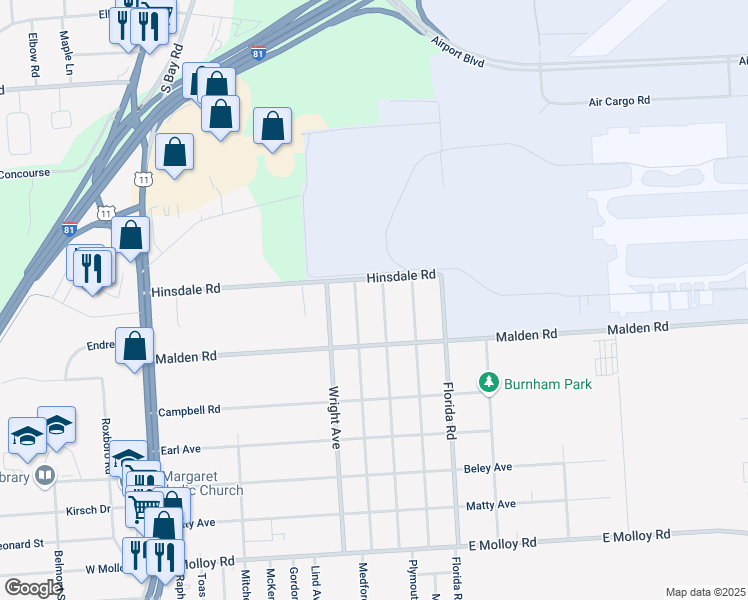 map of restaurants, bars, coffee shops, grocery stores, and more near 610 Plymouth Avenue in Syracuse