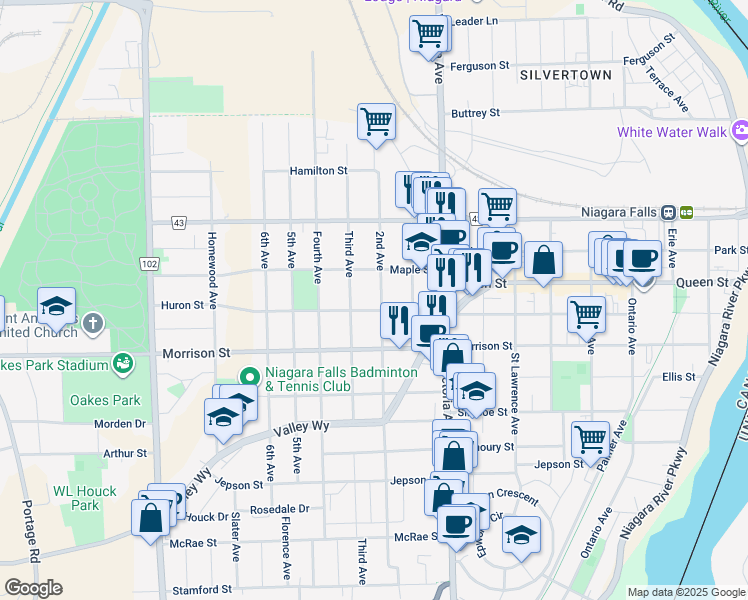 map of restaurants, bars, coffee shops, grocery stores, and more near 4726 3rd Avenue in Niagara Falls