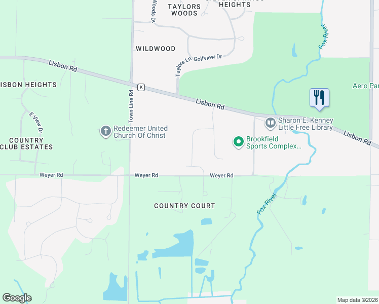 map of restaurants, bars, coffee shops, grocery stores, and more near W220N4912 Town Line Road in Menomonee Falls