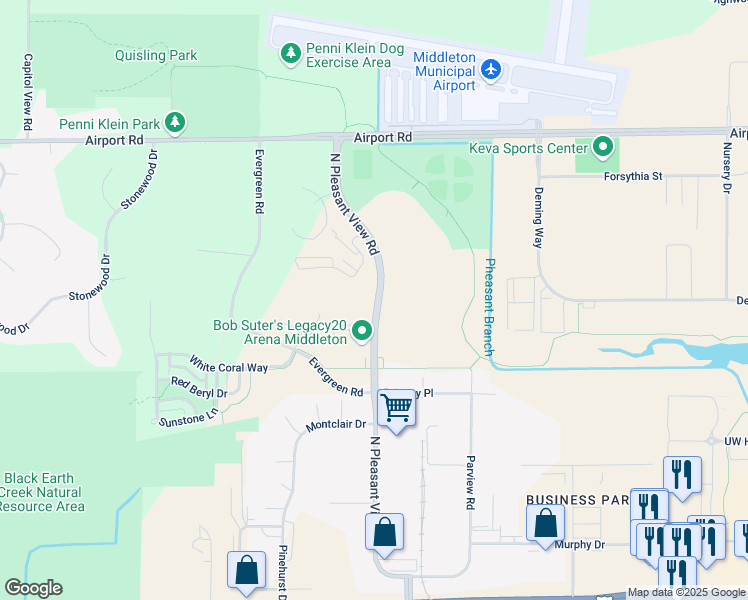 map of restaurants, bars, coffee shops, grocery stores, and more near 2607 Pleasant View Road in Middleton