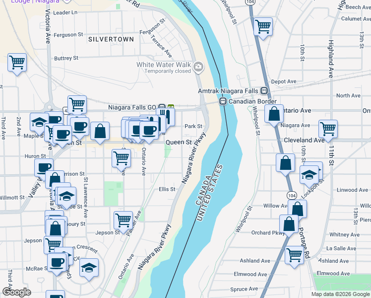 map of restaurants, bars, coffee shops, grocery stores, and more near in Niagara Falls