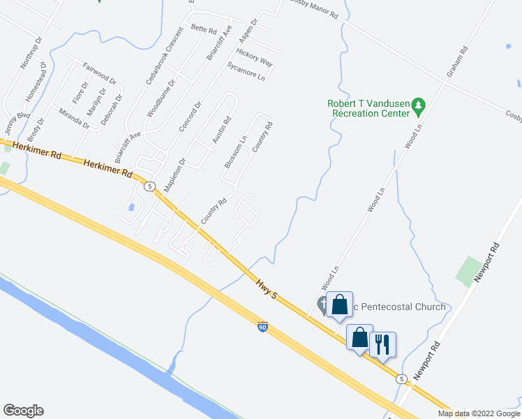 map of restaurants, bars, coffee shops, grocery stores, and more near 230 Maverick Lane in Utica