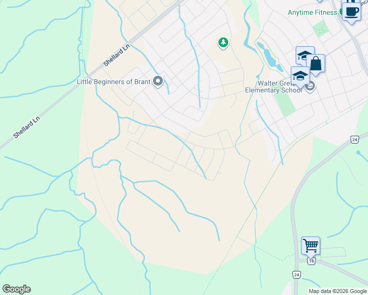 map of restaurants, bars, coffee shops, grocery stores, and more near 25 Baskett Street in Brantford