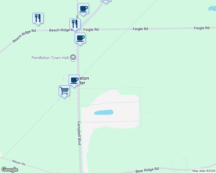 map of restaurants, bars, coffee shops, grocery stores, and more near 6612 Campbell Boulevard in Lockport