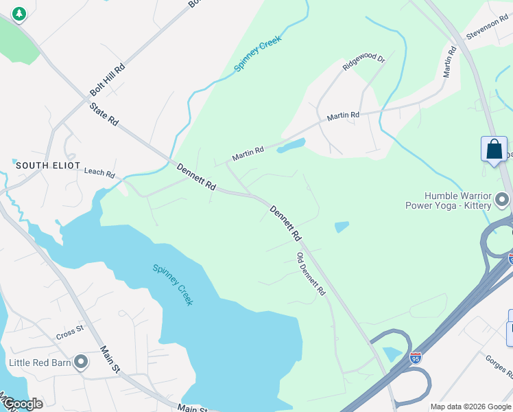 map of restaurants, bars, coffee shops, grocery stores, and more near 132 Dennett Road in Kittery