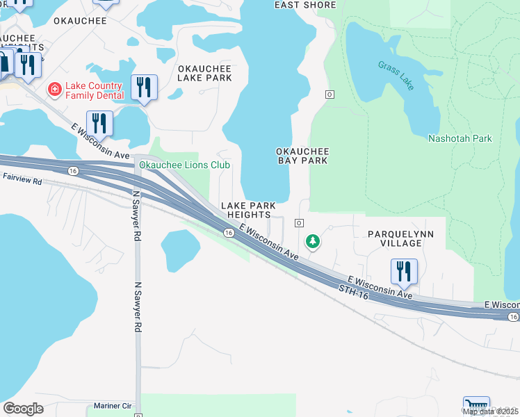map of restaurants, bars, coffee shops, grocery stores, and more near N48W34086 Jaeckles Drive in Nashotah
