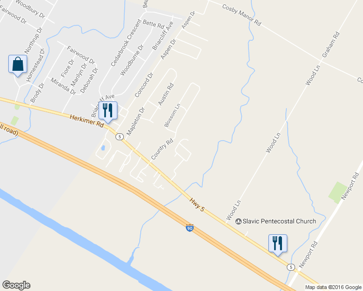 map of restaurants, bars, coffee shops, grocery stores, and more near 245 Maverick Lane in Utica