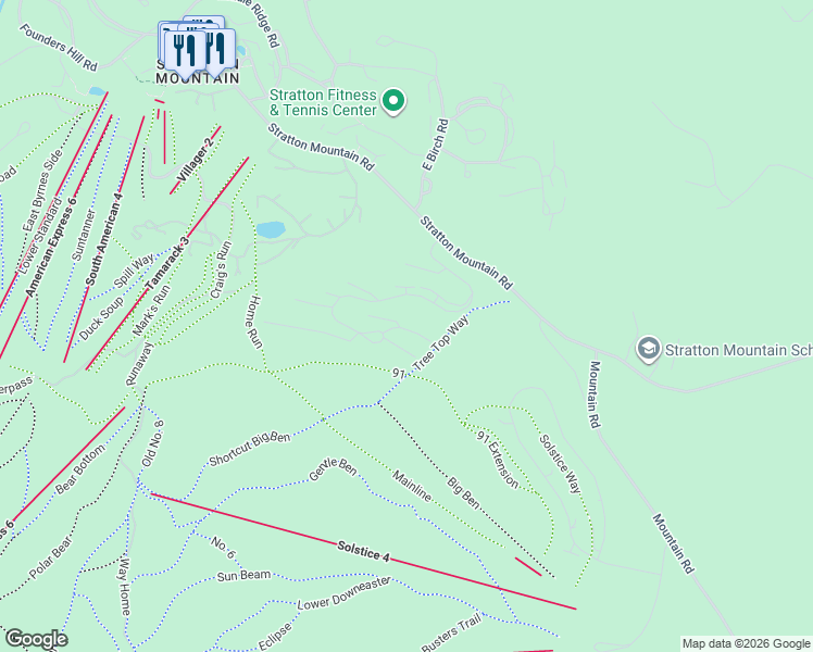 map of restaurants, bars, coffee shops, grocery stores, and more near 3B Balsam Corner in Stratton