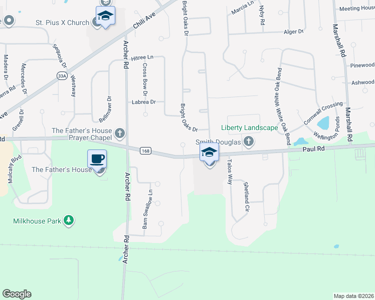 map of restaurants, bars, coffee shops, grocery stores, and more near 10 Shagbark Circle in Rochester