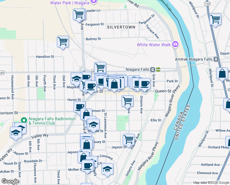 map of restaurants, bars, coffee shops, grocery stores, and more near in Niagara Falls