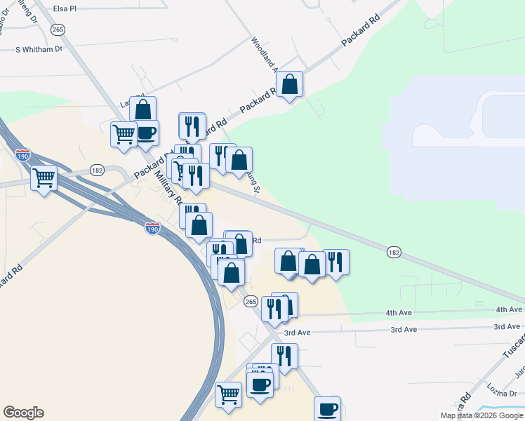 map of restaurants, bars, coffee shops, grocery stores, and more near 7431 Porter Road in Niagara Falls