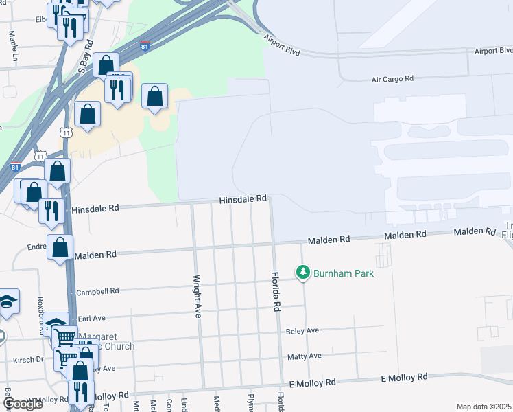 map of restaurants, bars, coffee shops, grocery stores, and more near 532 Hinsdale Road in Syracuse