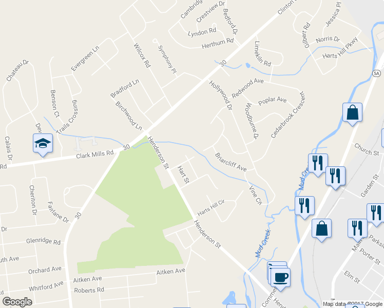 map of restaurants, bars, coffee shops, grocery stores, and more near 17 Kernan Avenue in Whitesboro