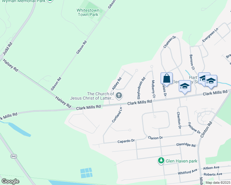map of restaurants, bars, coffee shops, grocery stores, and more near 15 Abbey Road in Whitesboro
