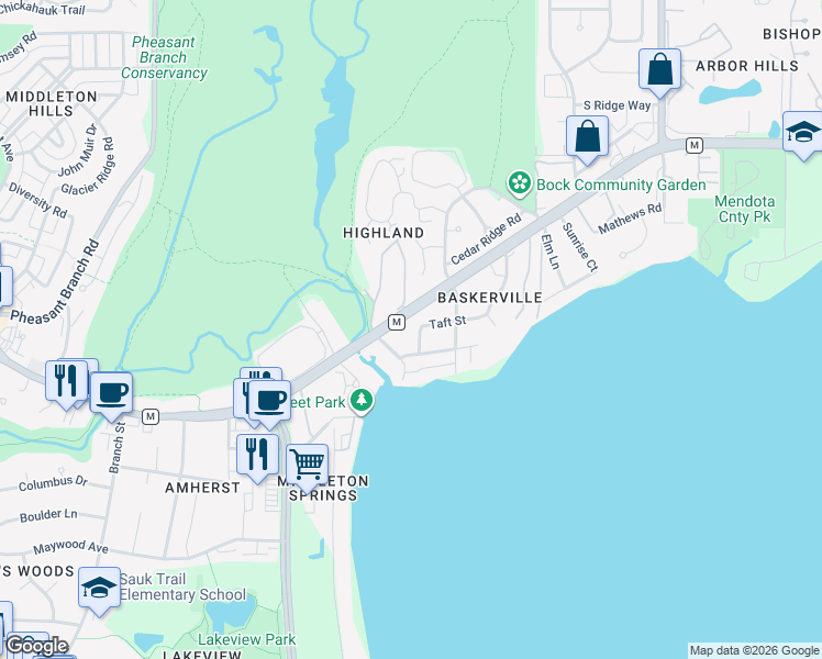 map of restaurants, bars, coffee shops, grocery stores, and more near 5821 Century Avenue in Middleton