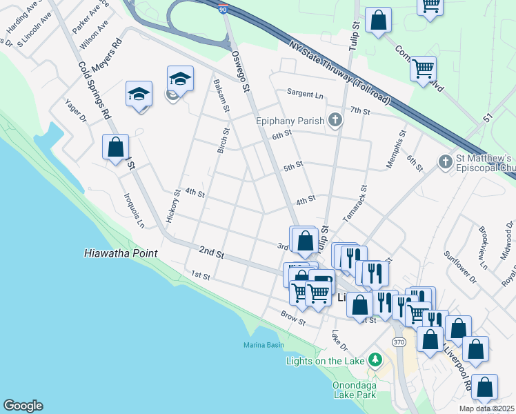 map of restaurants, bars, coffee shops, grocery stores, and more near 600 4th Street in Liverpool