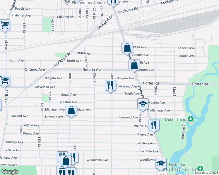 map of restaurants, bars, coffee shops, grocery stores, and more near 2262 Cleveland Avenue in Niagara Falls