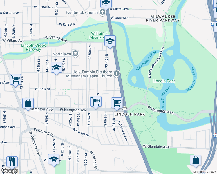 map of restaurants, bars, coffee shops, grocery stores, and more near 4921 North 18th Street in Milwaukee