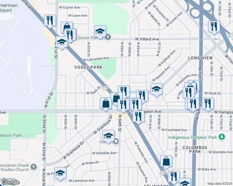 map of restaurants, bars, coffee shops, grocery stores, and more near 4903 North 85th Street in Milwaukee