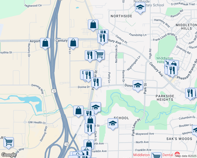 map of restaurants, bars, coffee shops, grocery stores, and more near 3001 Parmenter Street in Middleton