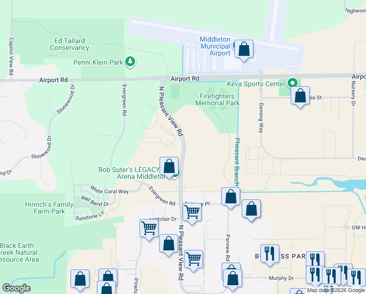 map of restaurants, bars, coffee shops, grocery stores, and more near 2438 Pleasant View Road in Middleton