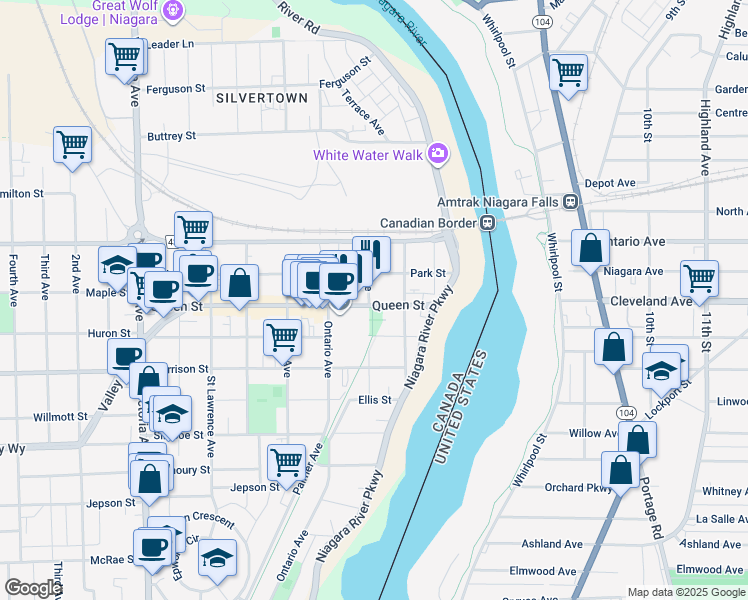 map of restaurants, bars, coffee shops, grocery stores, and more near in Niagara Falls