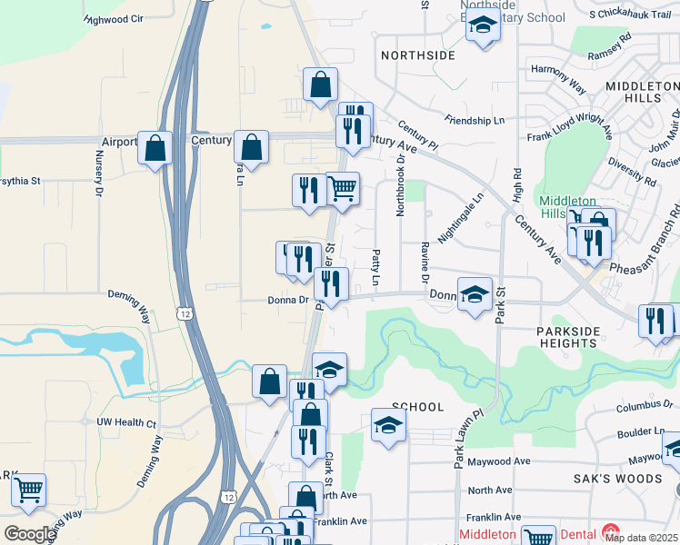 map of restaurants, bars, coffee shops, grocery stores, and more near 3001 Parmenter Street in Middleton