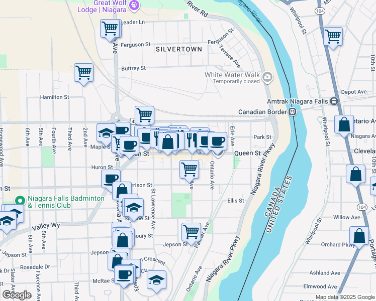 map of restaurants, bars, coffee shops, grocery stores, and more near in Niagara Falls