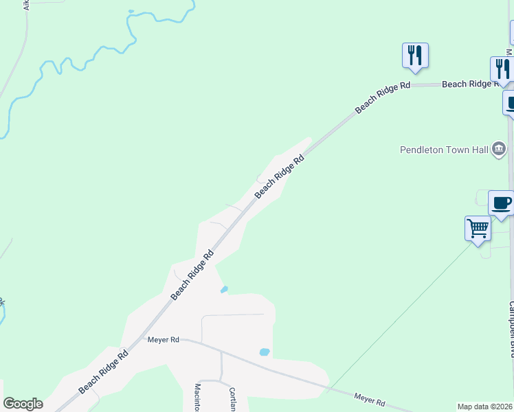 map of restaurants, bars, coffee shops, grocery stores, and more near 4698 Beach Ridge Road in Lockport