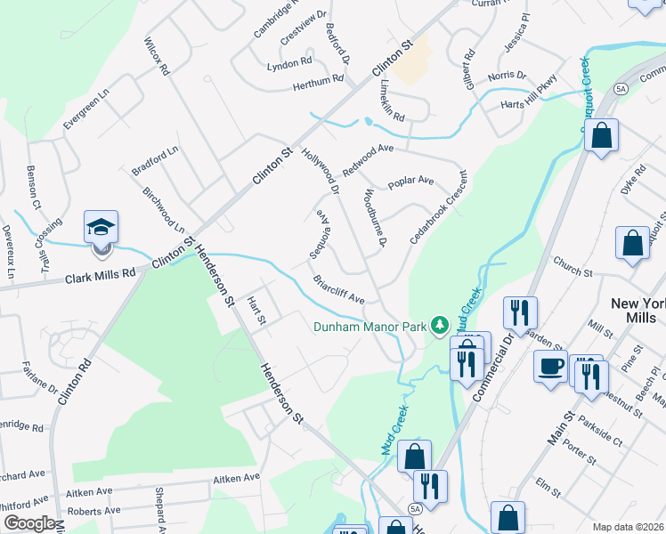 map of restaurants, bars, coffee shops, grocery stores, and more near 8 Buttonball Road in Whitesboro