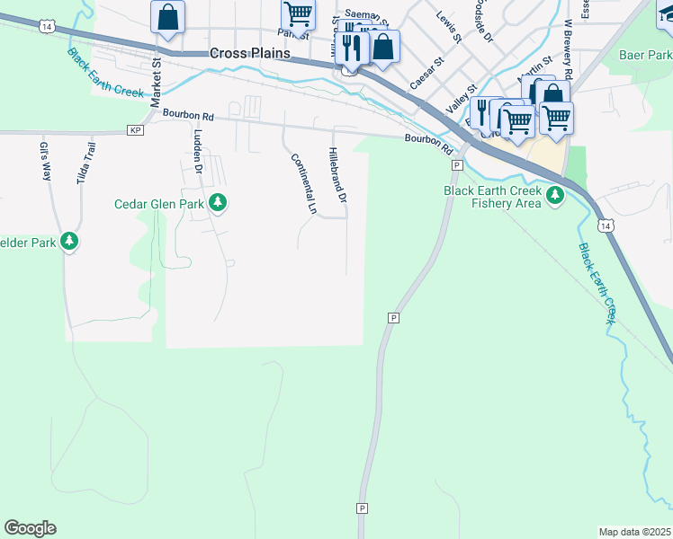 map of restaurants, bars, coffee shops, grocery stores, and more near 2163 Hillebrand Dr in Cross Plains