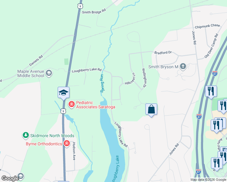 map of restaurants, bars, coffee shops, grocery stores, and more near 69 Loughberry Lake Road in Saratoga Springs