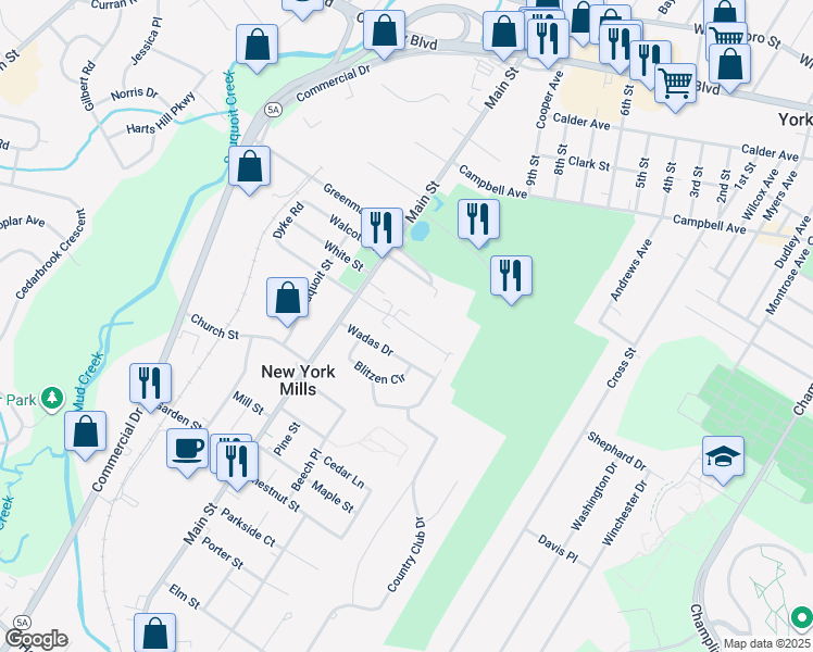 map of restaurants, bars, coffee shops, grocery stores, and more near 245 Main Street in New York Mills