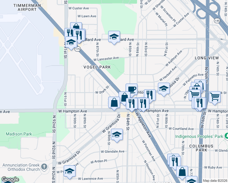 map of restaurants, bars, coffee shops, grocery stores, and more near 8554 West Appleton Avenue in Milwaukee