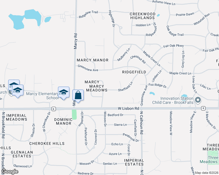 map of restaurants, bars, coffee shops, grocery stores, and more near W176N4932 Christopher Court in Menomonee Falls